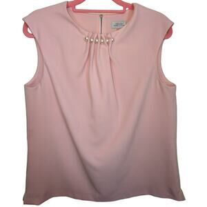 Tahari Pink Sleeveless Blouse with Pearl Accents